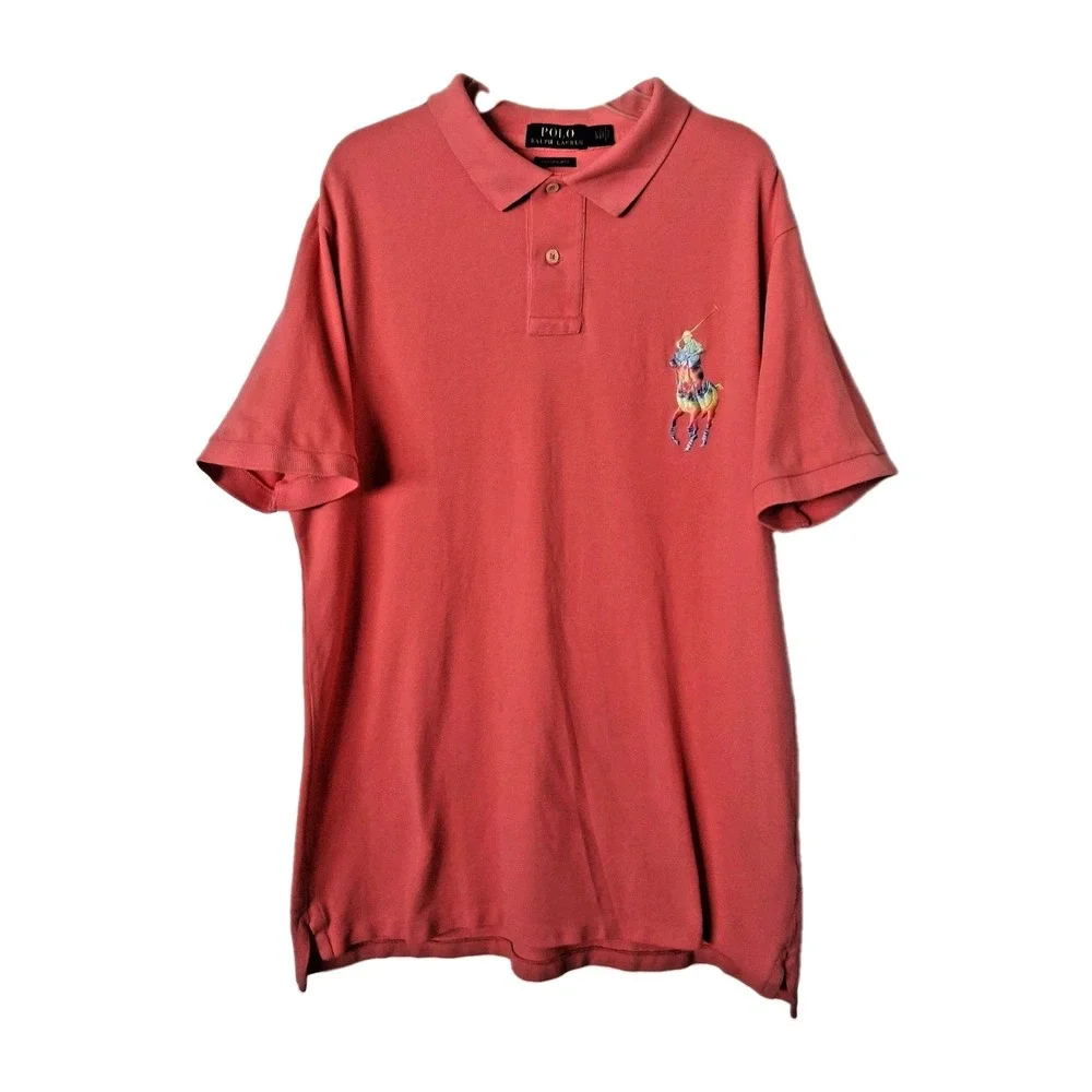 Ralph Lauren Polo PRIDE LGTBQ Men's Large Peach / Pink Rainbow Polo Shirt Rare